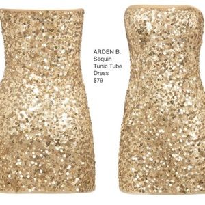 Arden B Gold Sequin Mesh Strapless Dress BNWT